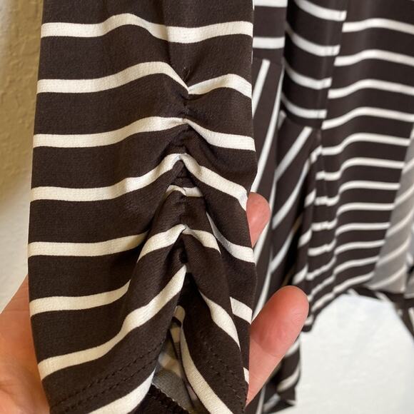 Chico’s Knit Stripe Jacket Peplum Stretch Open Drape Front 3/4 Sleeves EUC Sz 16 - Picture 2 of 13